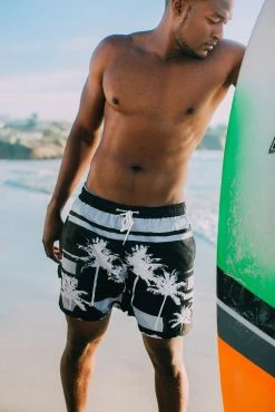 GUGGEN Mountain Badehose Badehose Herren Schnelltrocknende Badeshorts Mit Kordelzug Palmen Beach Muster Badehose 2148 Schnelltrocknende Badeshorts Mit Kordelzug Palmen Beach Muster