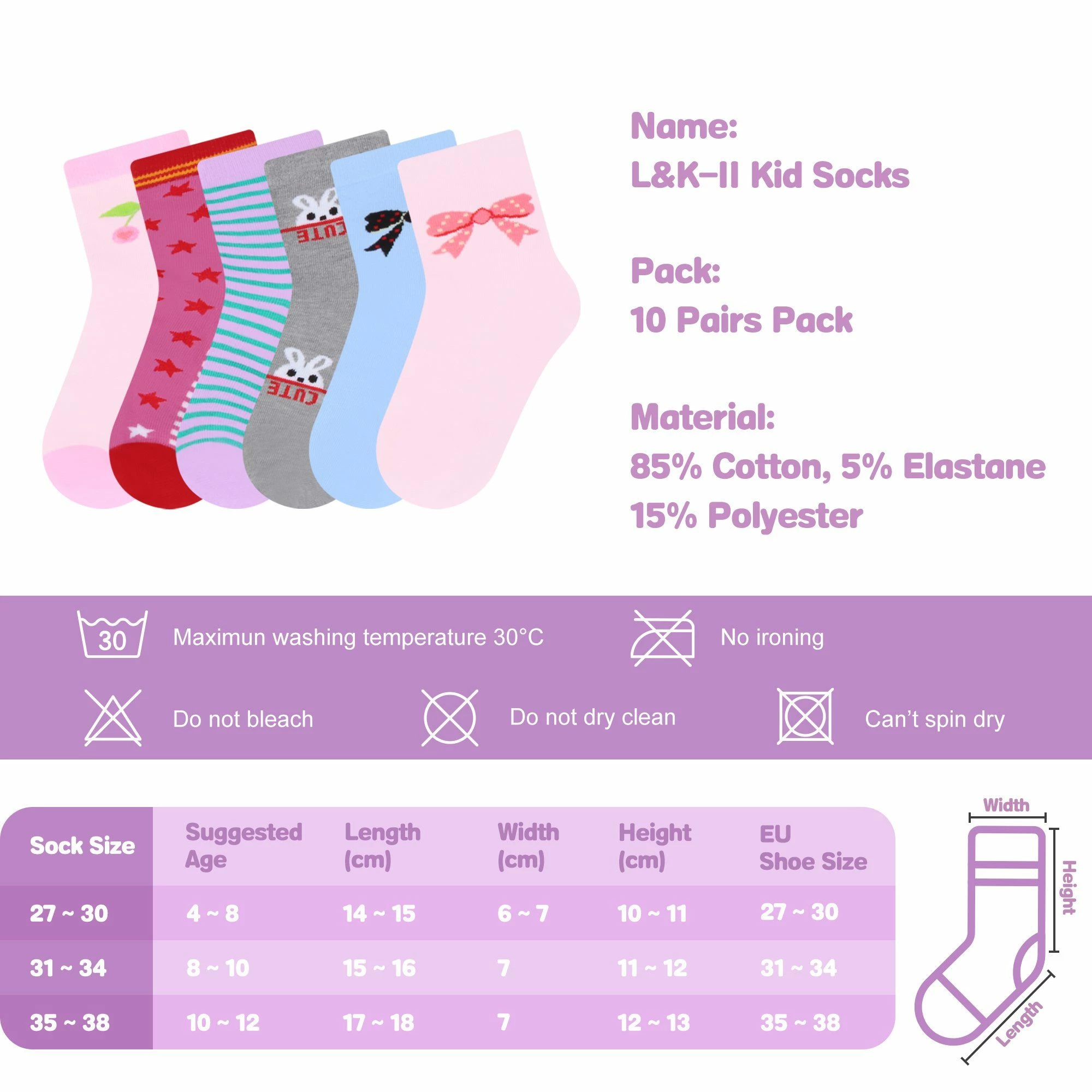 L&K-II Langsocken 2803-2809 (Beutel, 10/12 Paar) Mädchen Socken Aus Baumwolle 9 L&K-II Langsocken 2803-2809 (Beutel, 10/12 Paar) Mädchen Socken Aus Baumwolle – Bild 7