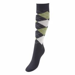 BUSSE Reitsocken Comfort Karo III Schwarz-taupe-winterolive Verstärktes Fußbett